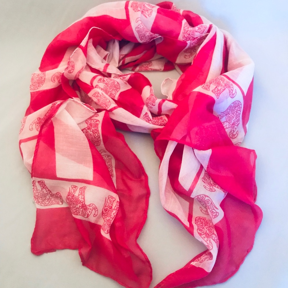 ✅New Pink/ White Woven Elephant Scarf Long Pretty
